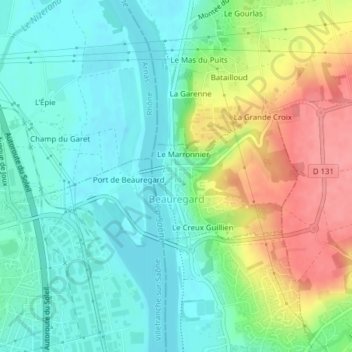 Mapa topográfico Beauregard, altitud, relieve