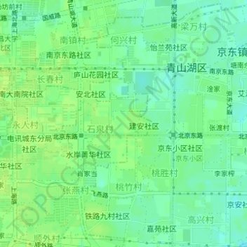 Mapa topográfico 北京东路社区, altitud, relieve