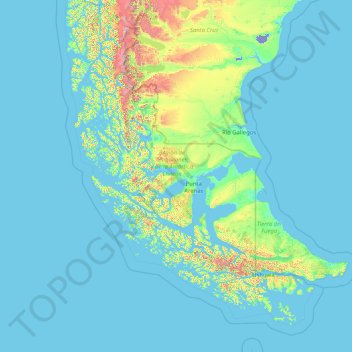 Mapa topográfico Region of Magallanes and Chilean Antarctica, altitud, relieve