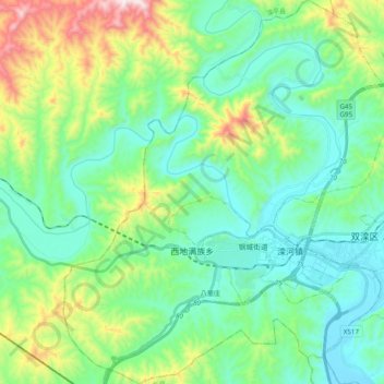 Mapa topográfico 西地满族乡, altitud, relieve