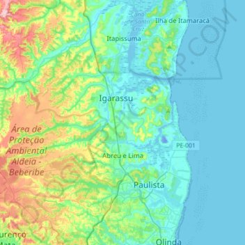 Mapa topográfico Abreu e Lima, altitud, relieve