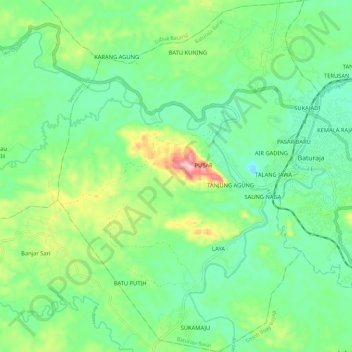 Mapa topográfico Baturaja Barat, altitud, relieve