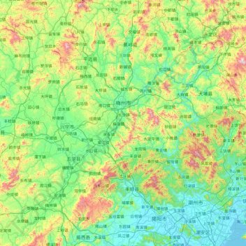 Mapa topográfico 梅州市, altitud, relieve