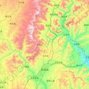 Mapa topográfico 黎城县, altitud, relieve