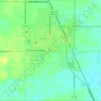 Mapa topográfico Blooming Prairie, altitud, relieve