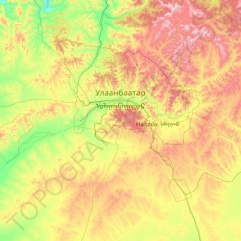 Mapa topográfico Ulán Bator, altitud, relieve