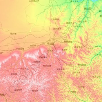 Mapa topográfico 靖边县, altitud, relieve