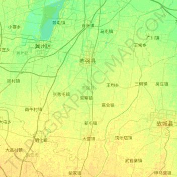 Mapa topográfico 枣强县, altitud, relieve