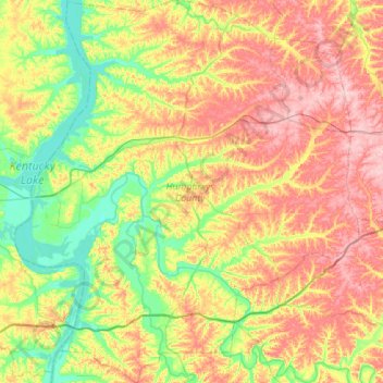 Mapa topográfico Humphreys County, altitud, relieve