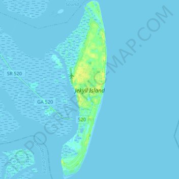 Mapa topográfico Jekyll Island, altitud, relieve
