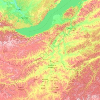 Mapa topográfico Selenge River, altitud, relieve