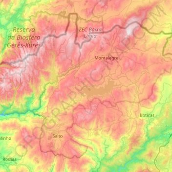 Mapa topográfico Montalegre, altitud, relieve
