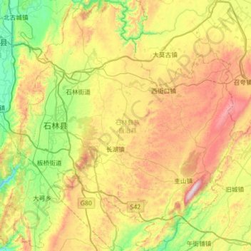 Mapa topográfico 石林彝族自治县, altitud, relieve