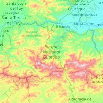Mapa topográfico Parque Nacional Guatopo, altitud, relieve