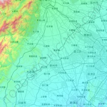 Mapa topográfico 崇州市, altitud, relieve