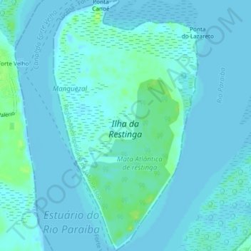 Mapa topográfico Ilha da Restinga, altitud, relieve