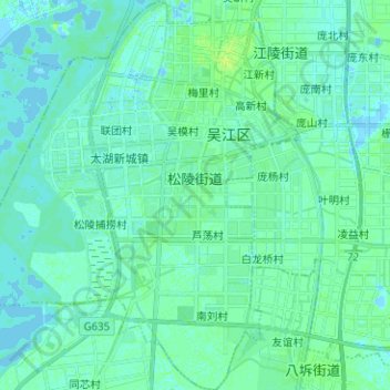 Mapa topográfico 松陵街道, altitud, relieve
