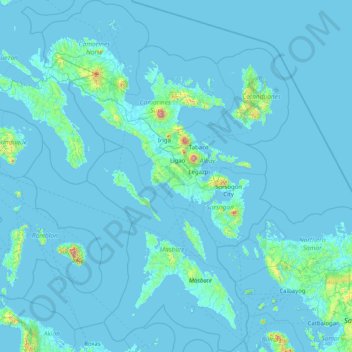 Mapa topográfico Región de Bicol, altitud, relieve