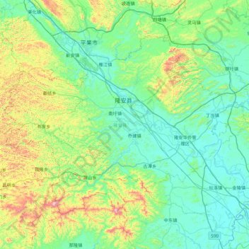 Mapa topográfico 隆安县, altitud, relieve