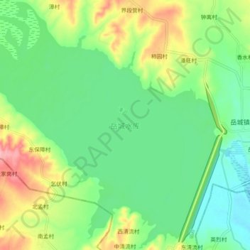 Mapa topográfico 岳城水库, altitud, relieve
