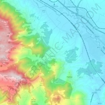 Mapa topográfico Supino, altitud, relieve