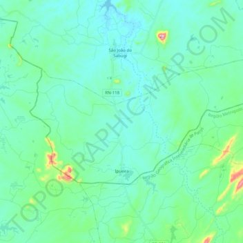 Mapa topográfico Ipueira, altitud, relieve