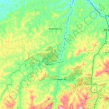 Mapa topográfico Inconfidência, altitud, relieve