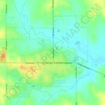 Mapa topográfico Grundy Center, altitud, relieve