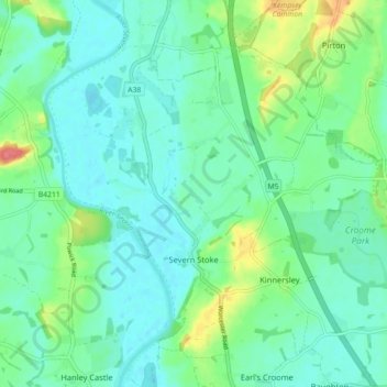 Mapa topográfico Severn Stoke, altitud, relieve