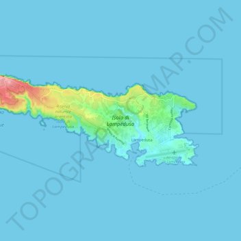 Mapa topográfico Isola di Lampedusa, altitud, relieve