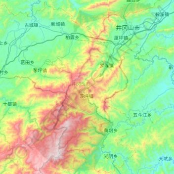 Mapa topográfico 井冈山市, altitud, relieve