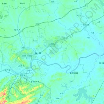 Mapa topográfico 上高县工业园区, altitud, relieve