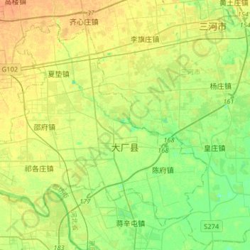 Mapa topográfico 大厂回族自治县, altitud, relieve