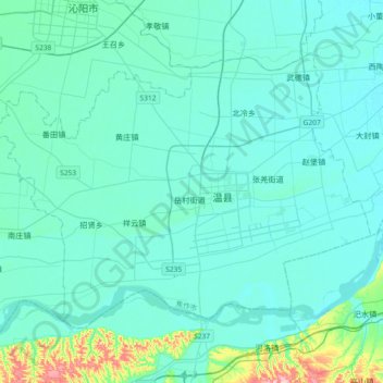 Mapa topográfico 温县, altitud, relieve