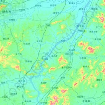 Mapa topográfico 峡江县, altitud, relieve