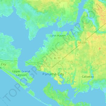 Mapa topográfico Panama City, altitud, relieve