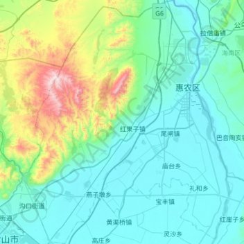 Mapa topográfico 惠农区, altitud, relieve