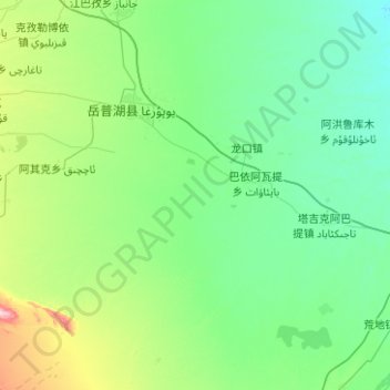 Mapa topográfico 岳普湖县, altitud, relieve
