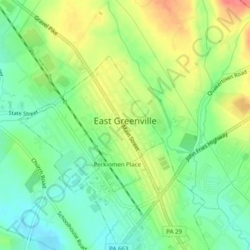 Mapa topográfico East Greenville, altitud, relieve