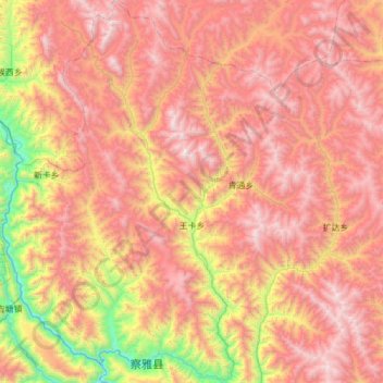 Mapa topográfico 王卡乡, altitud, relieve