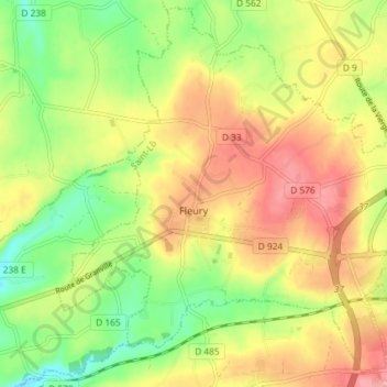 Mapa topográfico Fleury, altitud, relieve