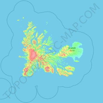 Mapa topográfico Kerguelen Archipelago, altitud, relieve