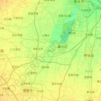 Mapa topográfico 冀州区, altitud, relieve
