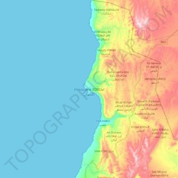 Mapa topográfico Imsouane, altitud, relieve