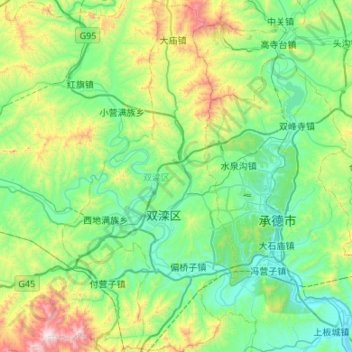 Mapa topográfico 双滦区, altitud, relieve