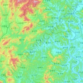 Mapa topográfico Hapcheon-gun, altitud, relieve