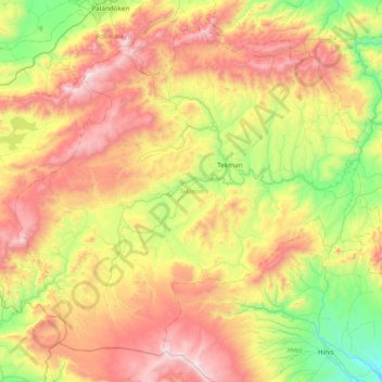 Mapa topográfico Tekman, altitud, relieve