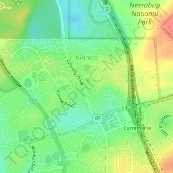 Mapa topográfico Kinross, altitud, relieve