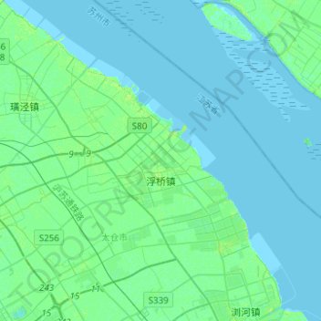 Mapa topográfico 浮桥镇, altitud, relieve
