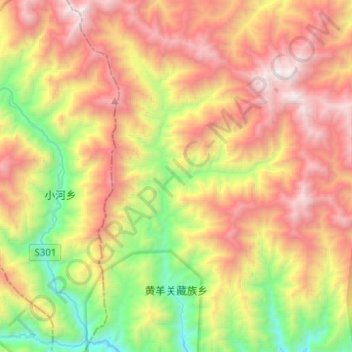 Mapa topográfico 黄羊关藏族乡, altitud, relieve